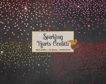 Sparkling Hearts Confetti Overlay PNG Clipart  for Party, Valentine's Day, Pink, Red, Gold Hearts Clip art, glitter hearts digital download