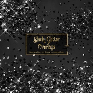 Black Glitter Overlays - glitter confetti overlays in PNG format instant download for commercial use