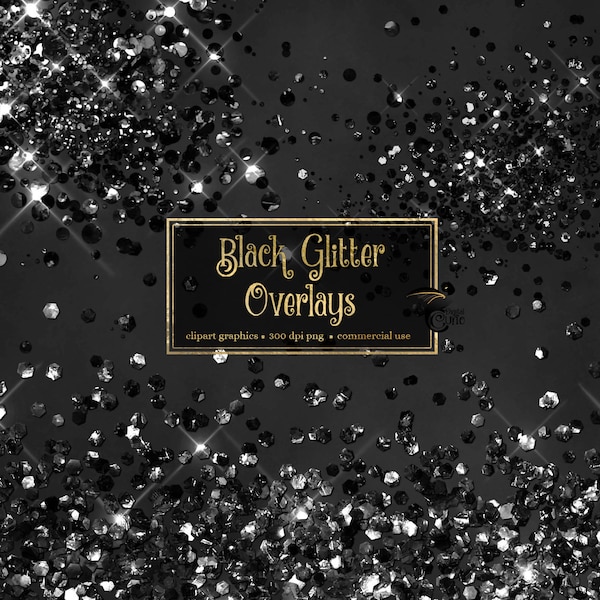 Black Glitter Overlays - glitter confetti overlays in PNG format instant download for commercial use