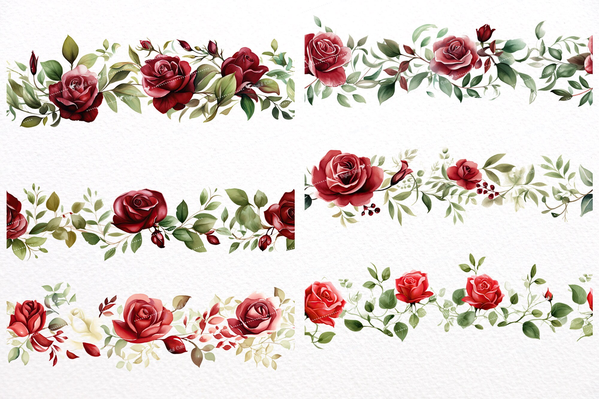 Red Roses Border Realistic Watercolor Red Rose Borders Clipart – Seamless Floral PNG (digital ...
