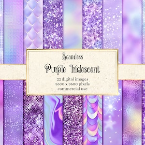 Purple Iridescent Textures - seamless digital paper metallic textures with pastel rainbow holographic glitter and foil