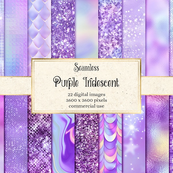 Purple Iridescent Textures - seamless digital paper metallic textures with pastel rainbow holographic glitter and foil