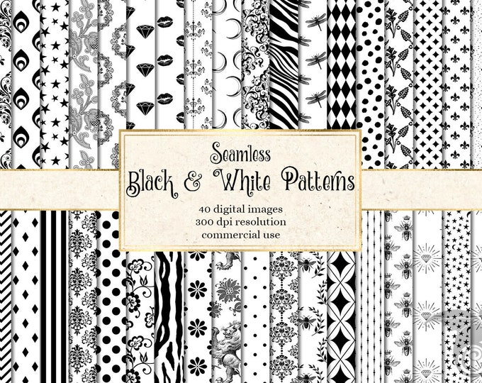 Black and White Digital Paper Seamless Patterns Printable - Etsy