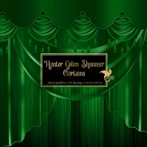 Imágenes Prediseñadas de cortinas de brillo verde cazador, gráficos de imágenes prediseñadas de telón de fondo de cortina digital, cortinas de escenario, cortinas de teatro, superposiciones de png de cortina