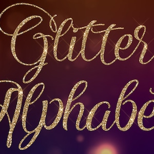 CLIP ART - Not a Font - Ornate Gold Glitter Alphabet, lettere d'oro e numeri glitter clip art, lettere scintillanti di diamanti bling script