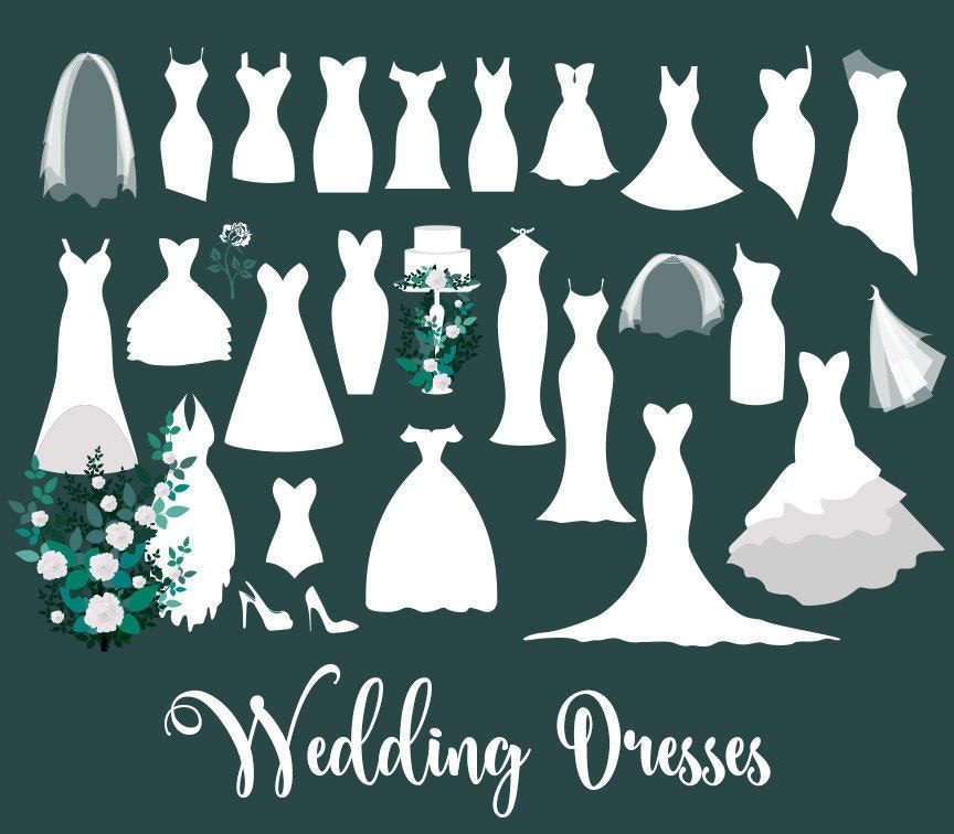 Download Wedding Dresses Clipart Wedding dress clip art vectors | Etsy