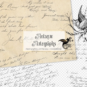 Superpositions d&#39;autographes antiques, texte d&#39;écriture vintage éphémère numérique au format PNG téléchargement instantané clip art à usage commercial