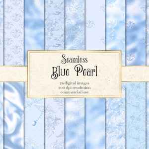 Blue Pearl Digital Paper, sfondi di perle senza soluzione di continuità con texture di perle di lusso in seta e lamina download istantaneo per uso commerciale