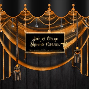 Imágenes Prediseñadas de cortinas de brillo negro y naranja, gráficos de imágenes prediseñadas de fondo de cortina digital, cortinas de escenario, cortinas de teatro, superposiciones de png de cortina
