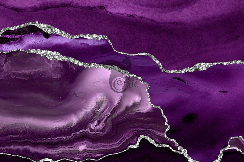 Purple and Silver Agate Borders Digital Watercolor Geode PNG Etsy