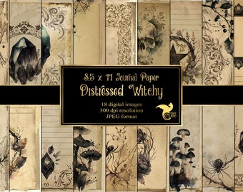 Distressed Witchy Journal Paper, Digital Paper, printable grimoire spell book witch junk journal grunge texture instant download