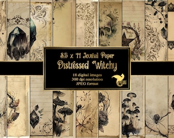 Distressed Witchy Journal Paper, Digital Paper, printable grimoire spell book witch junk journal grunge texture instant download