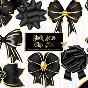 Black Bows Clip Art -  satin bow clipart in png format instant download for commercial use