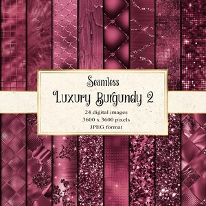 Luxury Burgundy Digital Paper 2, trame di paillettes rosso vino senza cuciture e glitter con sfondi trapuntati trapuntati