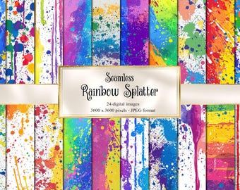 Rainbow Paint Splatter Digital Paper, Seamless Texture (Digital Download)