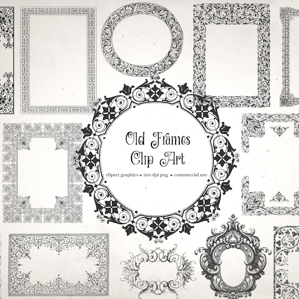 Old Frames Clipart - vintage antique ornamental frames clip art, png commercial use instant download frame ornament, wedding graphics