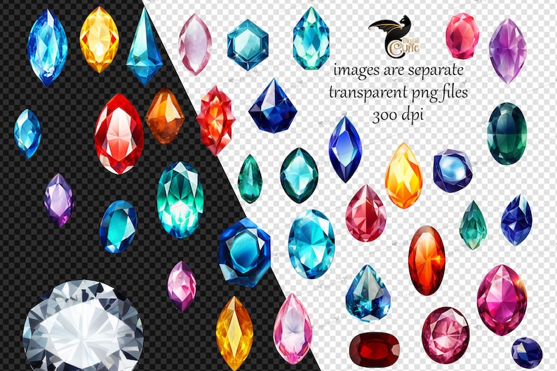 Gemstone Clipart - mystical magic gems, luxury diamond PNG format instant download for commercial use image 3