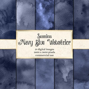 Navy Blue Watercolor Digital Paper - seamless watercolor textures instant download printable scrapbook paper for commercial use
