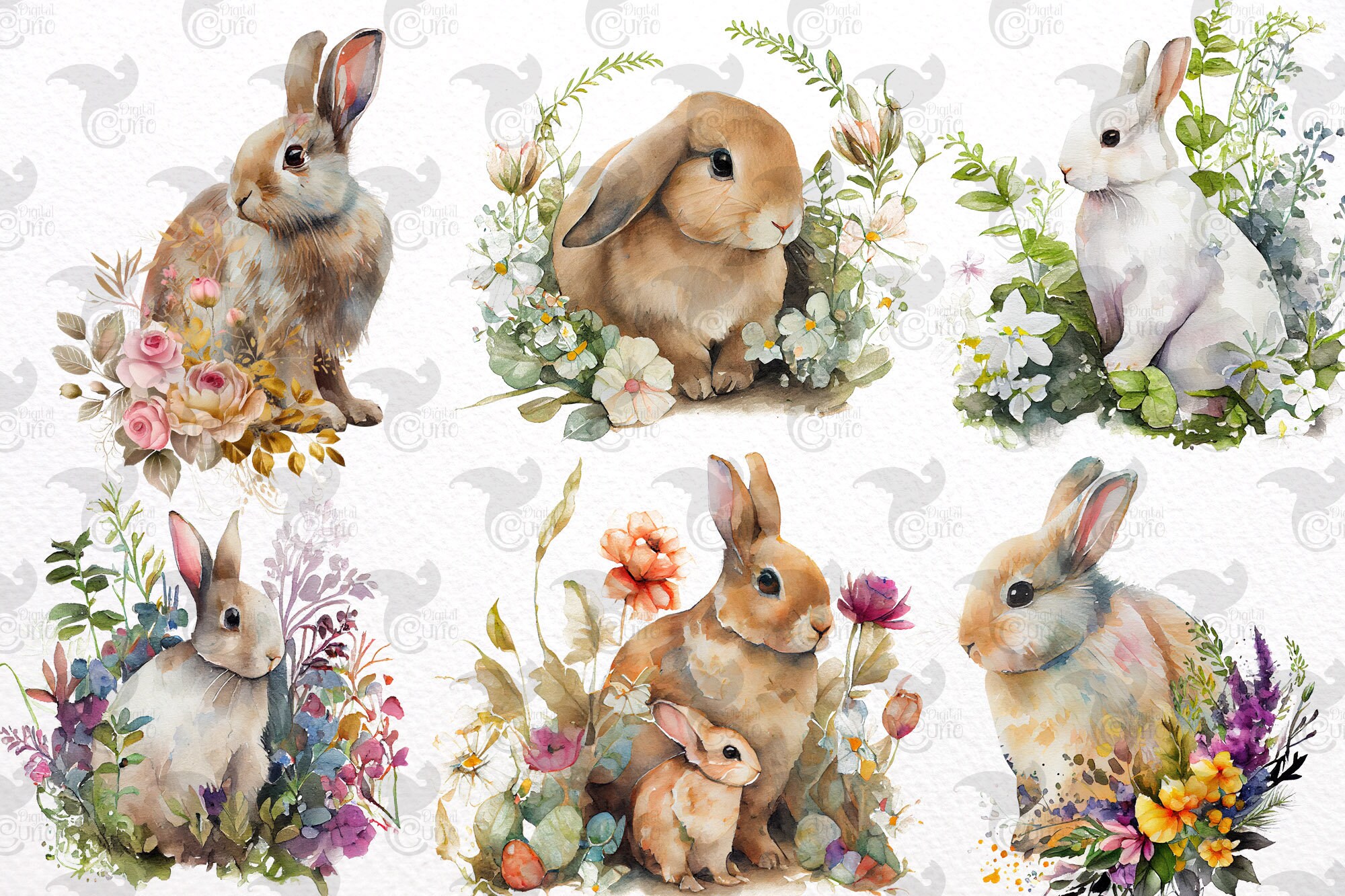 Spring Watercolour Rabbits Watercolor Rabbits Clipart – Springtime Bunny PNG (digital Download) - Etsy