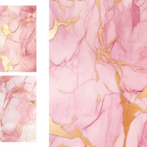 Carta digitale in marmo rosa e oro, texture in marmo senza cuciture con accenti in lamina d'oro, per uso commerciale immagine 5