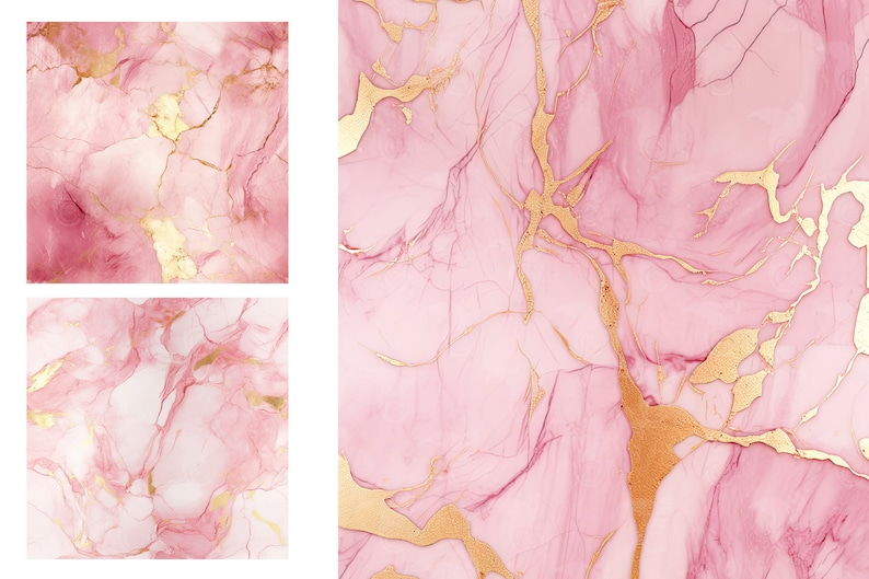 Carta digitale in marmo rosa e oro, texture in marmo senza cuciture con accenti in lamina d'oro, per uso commerciale immagine 5