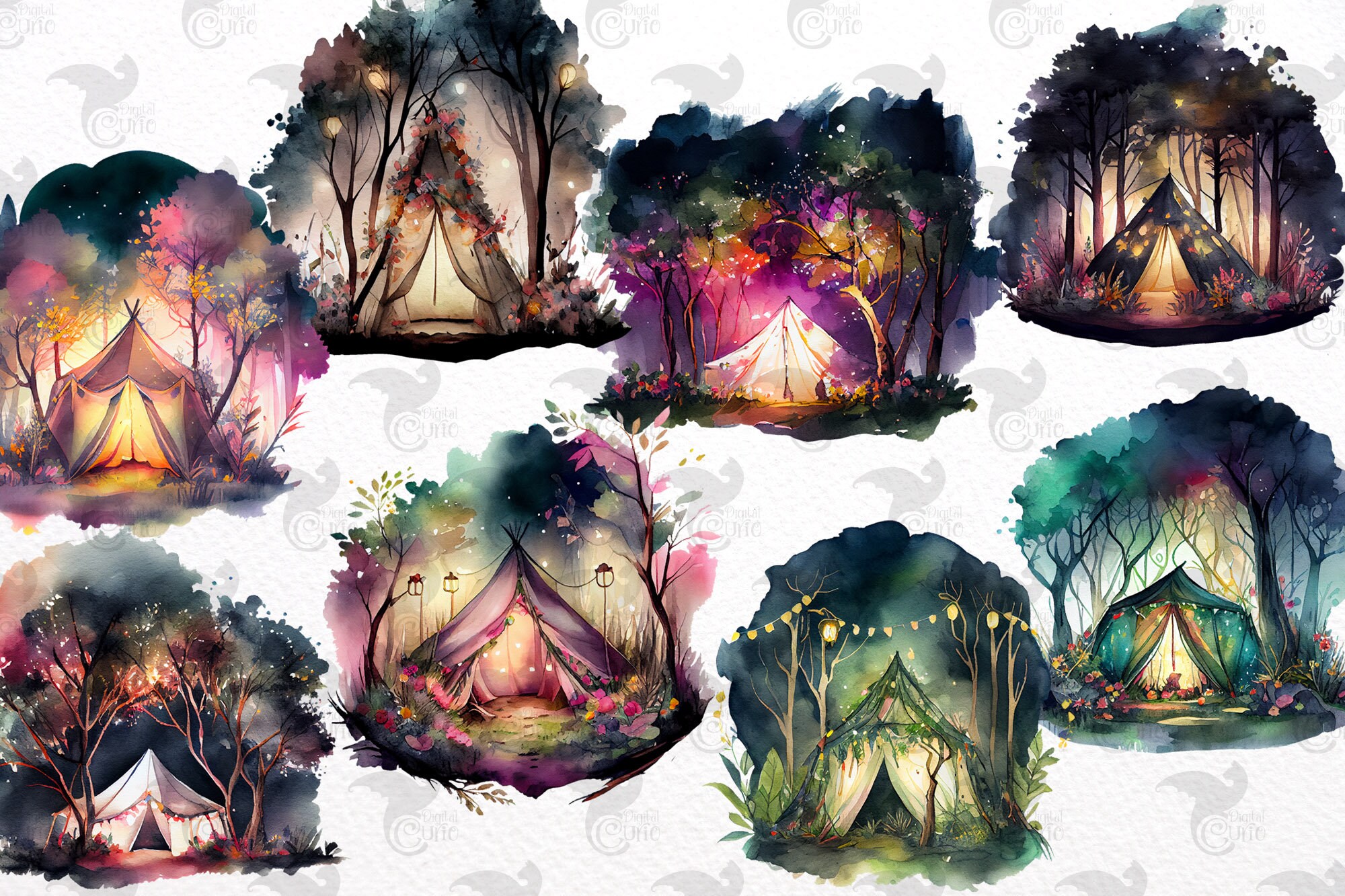 Watercolor Fairy Tent Clipart, Fantasy Camping Graphics (commercial Use ...