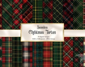 May include: A collection of seamless Christmas tartan patterns in various colors, including red, green, and gold. The image features a variety of plaid designs, with a banner that reads "Seamless Christmas Tartan". The image includes 30 digital images, 3600 x 3600 pixels in JPEG format.