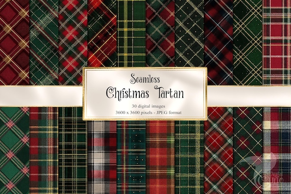 Christmas Tartan Digital Paper, Seamless Rustic Fabric Textures (Digital Download)