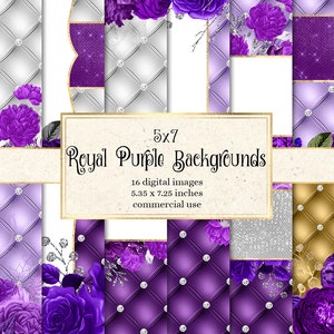 5x7 Royal Purple Floral Backgrounds, papier numérique touffeté de luxe de diamant, arrière-plans d'invitation de mariage, textures de luxe, roses violettes marine