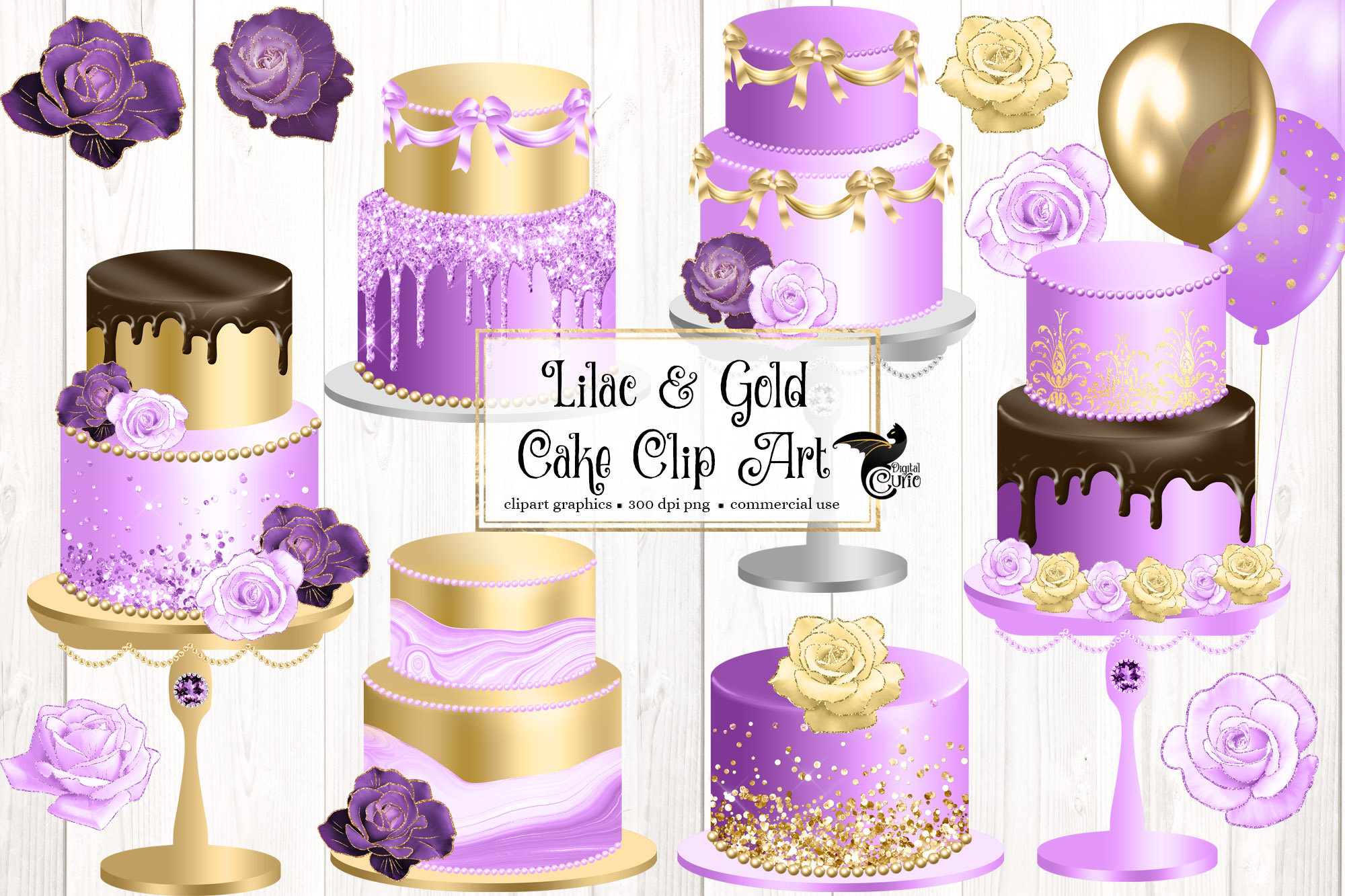 purple and gold wedding cake