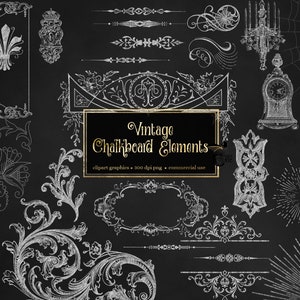 Chalkboard Vintage Elements - chalk clip art in PNG format instant download for commercial use