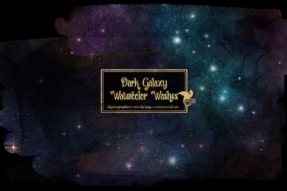 Dark Galaxy Watercolor Wash Overlays, Brush Stroke Paint Elements (Digital PNG)