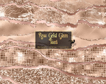 Clipart glitter oro rosa – Bordi metallici glamour (PNG)
