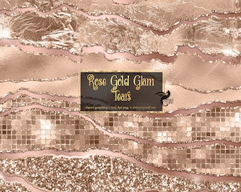 Rose Gold Glam Tears Clipart - glitter and foil metallic luxury edge borders in png format for commercial use