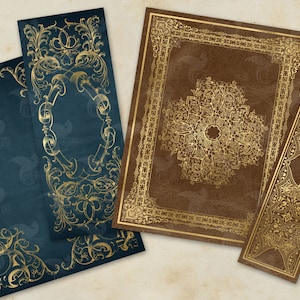 Ornate Gold Book Covers, printable decorative gilded book covers 8.5 x 11 instant download digital sheets for commercial use image 2