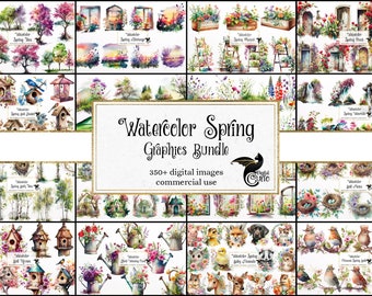 Akvarell vårgrafikpaket, blommig clipart (PNG-format)