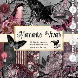 Memento Vivere Digital Scrapbooking Kit, Gothic Halloween clipart Victorian gothic digital paper grunge textures for commercial use