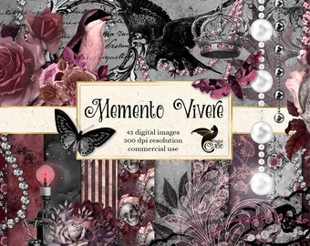 Gothic Digital Scrapbooking Kit, Halloween Clipart, Victorian Papers (Digital Download)