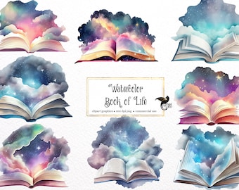 Watercolor Galaxy Books Clipart – Fantasy PNG Images (Digital Download)