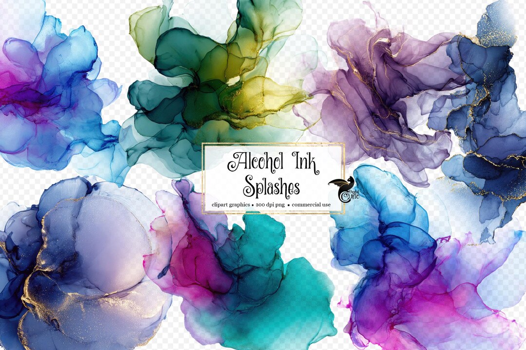 Alcohol Ink Splashes Alcohol Ink Splashes Clip Art โ Vivid PNG Elements (digital Download ...