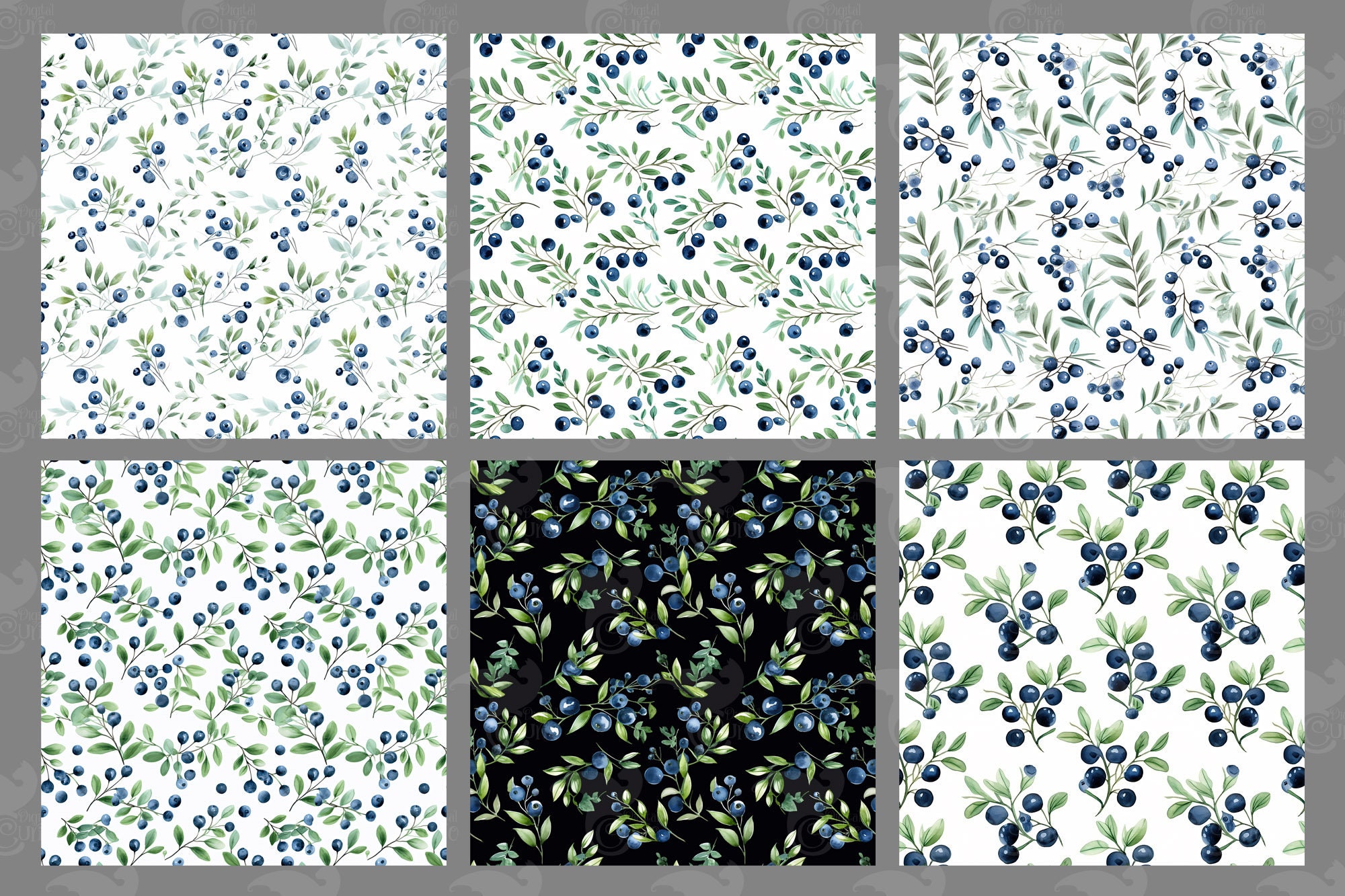 Paper Chain Blueberry Watercolor Blueberry Digital Paper, Seamless Fruit Pattern (digital ...