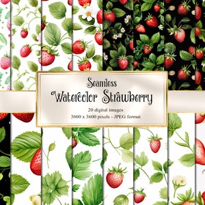 Papel Digital de fresa de acuarela, texturas imprimibles de frutas sin costura papel de álbum de recortes imprimible