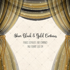 Imágenes Prediseñadas de cortinas negras y doradas transparentes, imágenes prediseñadas de cortina, cortinas de escenario con brillo de diamante, cortina de teatro para invitaciones, baby shower, PNG