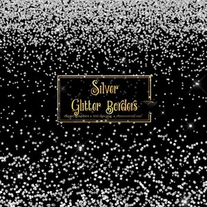 Silver Glitter Borders Clipart, glitter png overlays, clip art glitter confetti high resolution instant download