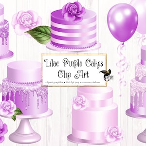 Lilac Cakes Clipart, prinses verjaardag en baby shower cake clip art instant download voor commercieel gebruik