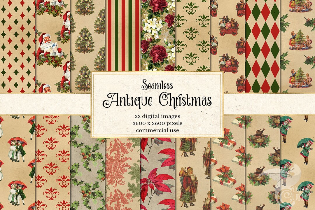 16 Antique Christmas Digital Paper 12 Inch Instant Download