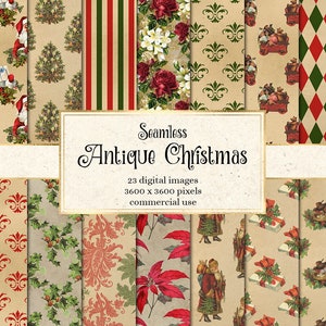 Antique Christmas Digital Paper – Vintage Seamless Patterns (Commercial Use)