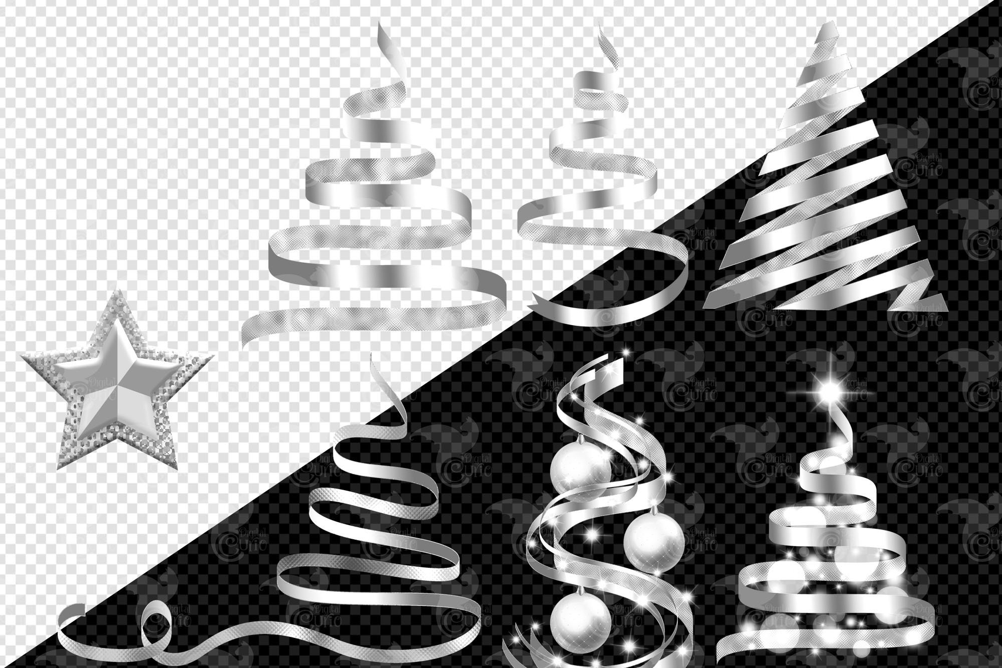 Silver Ribbon Christmas Tree Clip Art Digital Holiday Etsy
