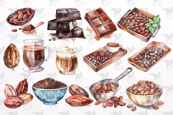 Premium Photo  Chocolate pieces beans and heart watercolor set