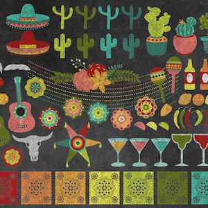 Chalkboard Fiesta Clipart, Cinco de Mayo chalkboard clip art Mexican cocktail party graphics instant download commercial use